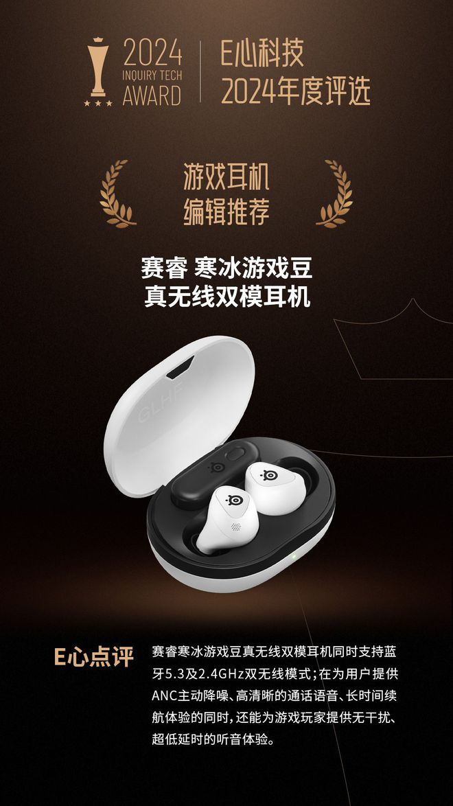 真无线双模耳机荣获“游戏耳机 编辑推荐”奖龙8long8国际唯一网站赛睿寒冰游戏豆(图5)